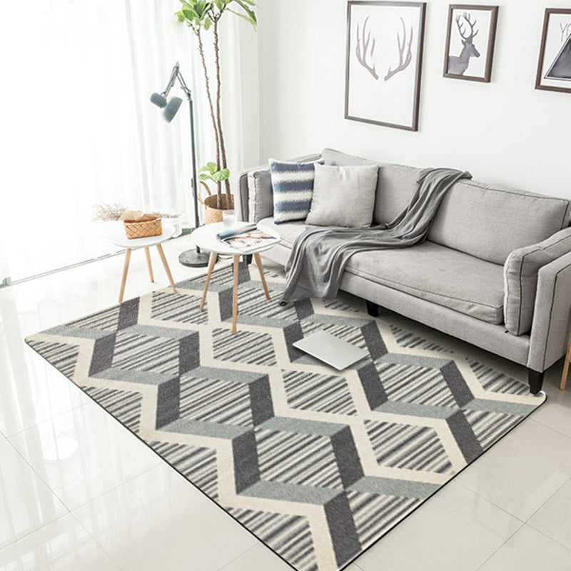 Contemporary Modern Rug in Grey Geometry Stripe Wave Pattern Rug Polyester Non-Slip Carpet for Home Decoration Grey Clearhalo 'Area Rug' 'Modern' 'Rugs' Rug' 1597510