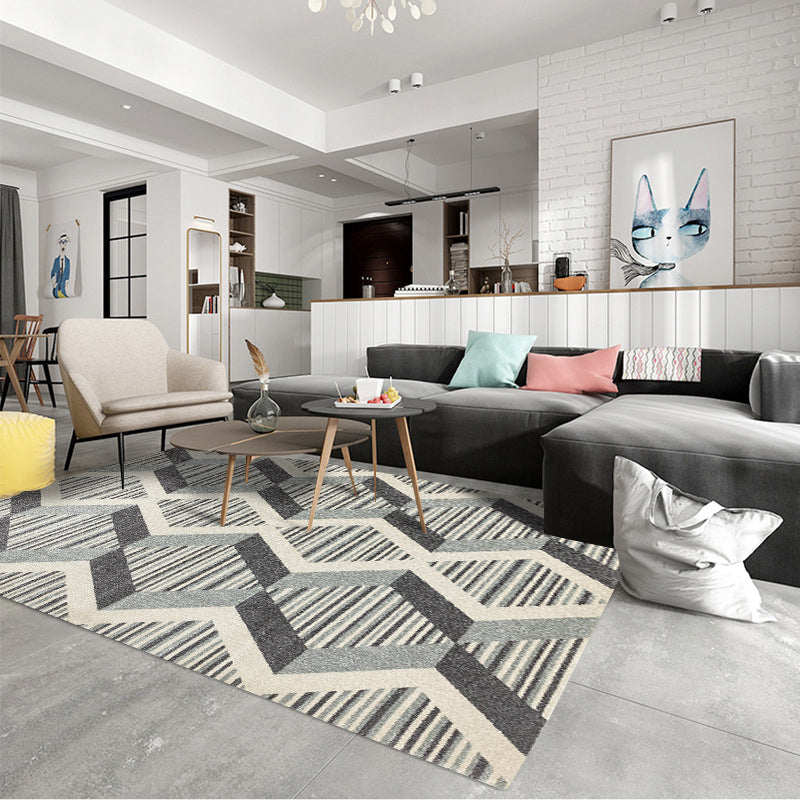 Contemporary Modern Rug in Grey Geometry Stripe Wave Pattern Rug Polyester Non-Slip Carpet for Home Decoration Clearhalo 'Area Rug' 'Modern' 'Rugs' Rug' 1597511