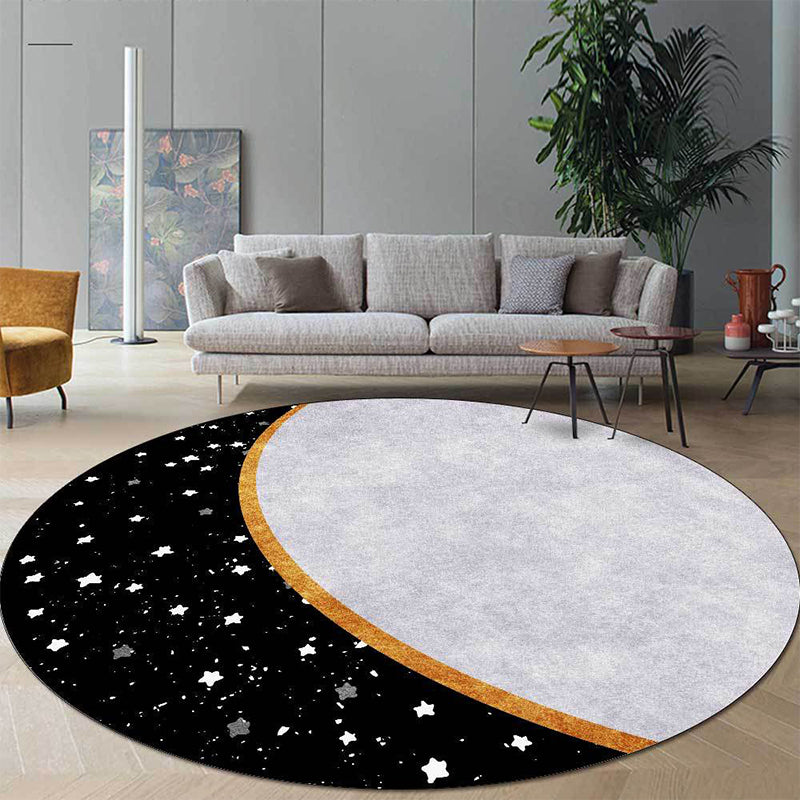 White and Black Nordic Rug Polyester Colorblock Star Print Rug Machine Washable Non-Slip Backing Carpet for Living Room White Clearhalo 'Area Rug' 'Rug' 1597550