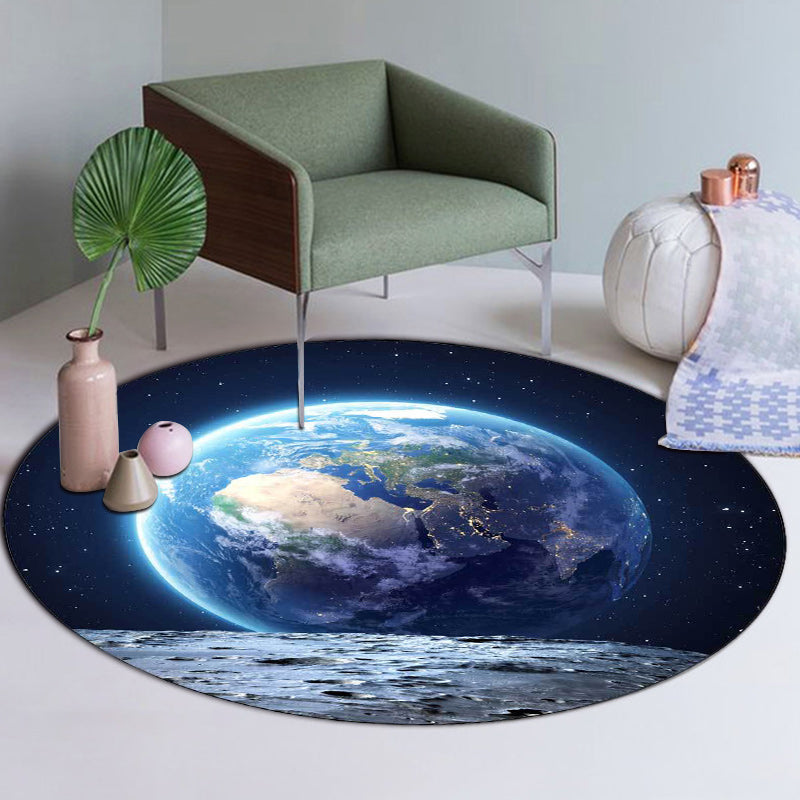 Scandinavian Modern Rug in Blue Outer Space Earth Pattern Rug Polyester Stain-Resistant Carpet for Home Decoration Blue Clearhalo 'Area Rug' 'Modern' 'Rugs' Rug' 1597566