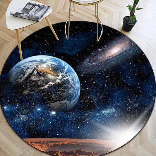Modern Living Room Rug in Blue Outer Space Galaxy Earth Print Rug Polyester Anti-Slip Backing Area Rug Blue Clearhalo 'Area Rug' 'Modern' 'Rugs' Rug' 1597574