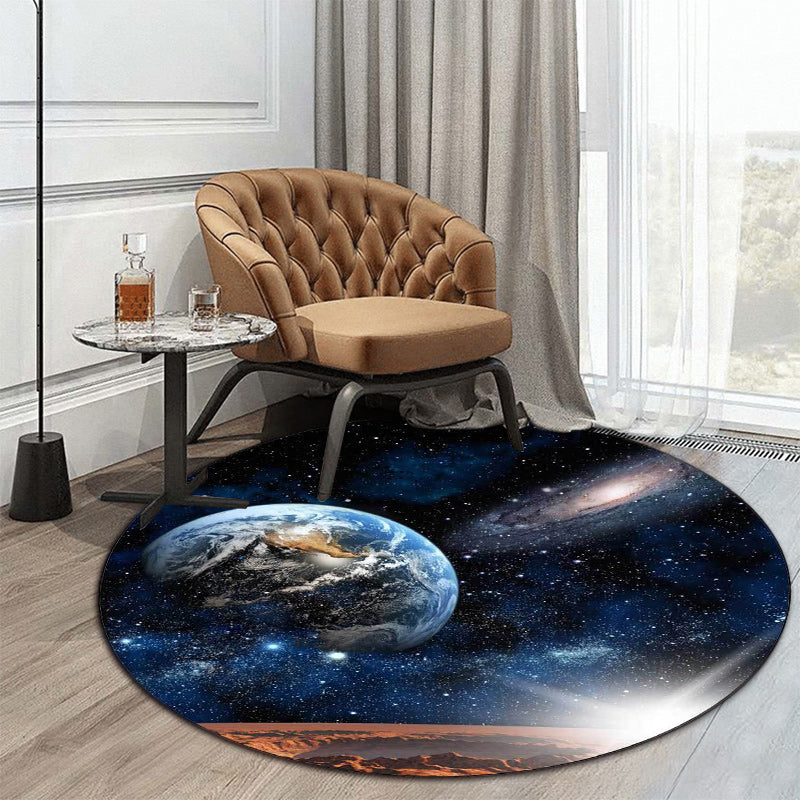 Modern Living Room Rug in Blue Outer Space Galaxy Earth Print Rug Polyester Anti-Slip Backing Area Rug Clearhalo 'Area Rug' 'Modern' 'Rugs' Rug' 1597575