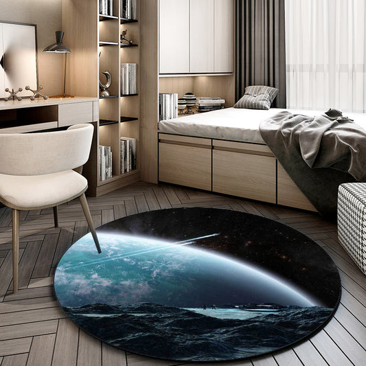 Minimalist Modern Rug in Blue and Black Outer Space Planet Pattern Rug Polyester Anti-Slip Carpet for Home Decoration Aurora Blue Clearhalo 'Area Rug' 'Modern' 'Rugs' Rug' 1597582