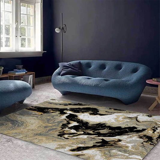 Novelty Abstract Rug Black and Golden Polyester Rug Machine Washable Non-Slip Area Rug for Bedroom Clearhalo 'Area Rug' 'Modern' 'Rugs' Rug' 1597633