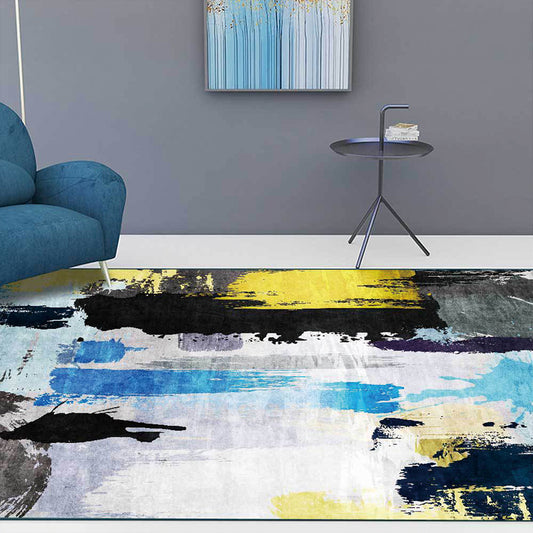 Contemporary Brushstroke Painting Pattern Rug Black Multicolor Polyester Rug Machine Washable Non-Slip Area Rug for Bedroom Black Clearhalo 'Area Rug' 'Modern' 'Rugs' Rug' 1597673