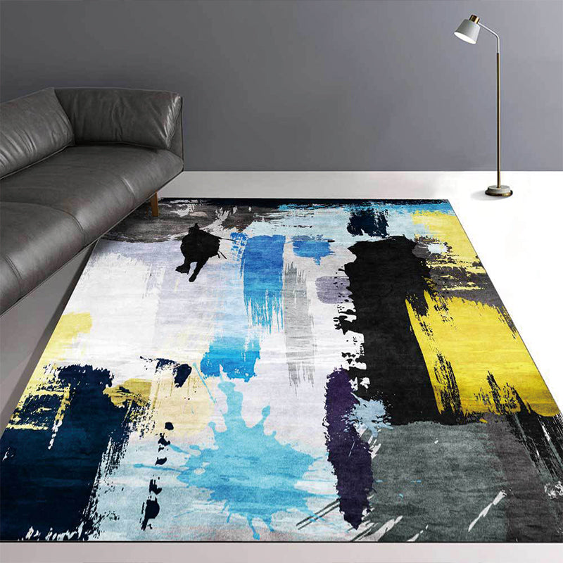 Contemporary Brushstroke Painting Pattern Rug Black Multicolor Polyester Rug Machine Washable Non-Slip Area Rug for Bedroom Clearhalo 'Area Rug' 'Modern' 'Rugs' Rug' 1597674