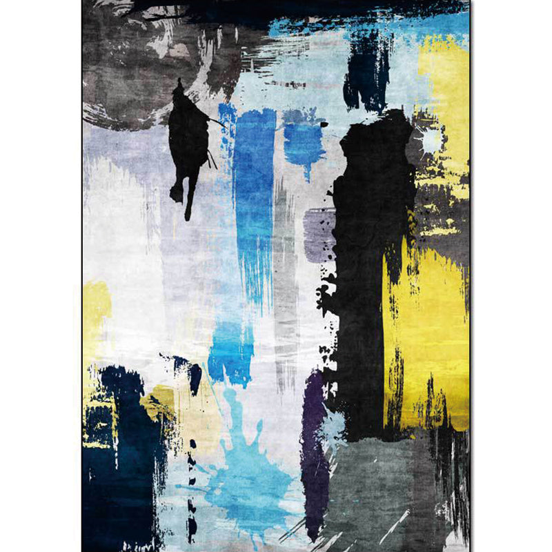 Contemporary Brushstroke Painting Pattern Rug Black Multicolor Polyester Rug Machine Washable Non-Slip Area Rug for Bedroom Clearhalo 'Area Rug' 'Modern' 'Rugs' Rug' 1597675