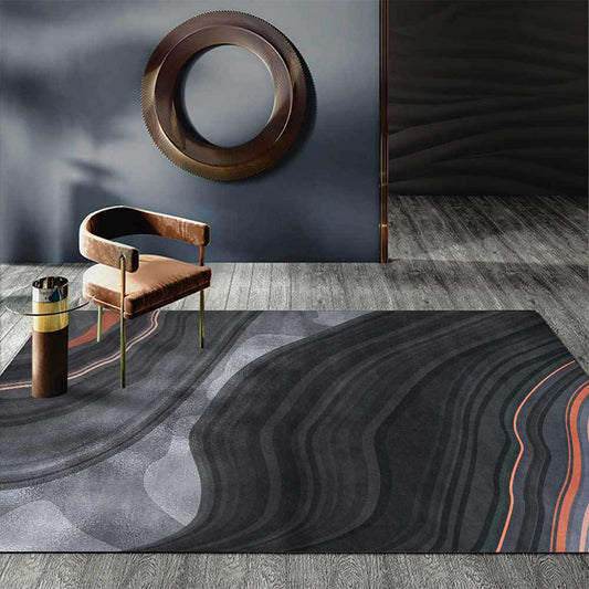 Black and Grey Modern Rug Polyester Swirl Stripe Pattern Rug Washable Non-Slip Backing Carpet for Living Room Clearhalo 'Area Rug' 'Modern' 'Rugs' Rug' 1597682