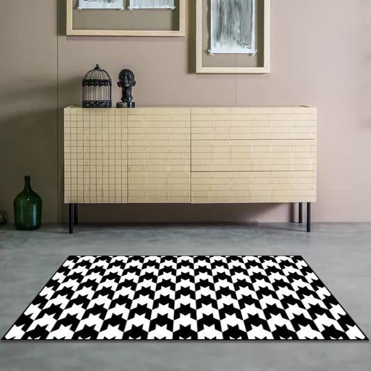 Black and White Bedroom Rug Modern Plaid Houndstooth Pattern Area Rug Polyester Non-Slip Backing Carpet Clearhalo 'Area Rug' 'Modern' 'Rugs' Rug' 1597746