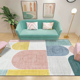 Modern Living Room Rug in Ivory Color Block Stripe Irregular Shape Print Rug Polyester Non-Slip Backing Area Rug Pink Clearhalo 'Area Rug' 'Modern' 'Rugs' Rug' 1597761