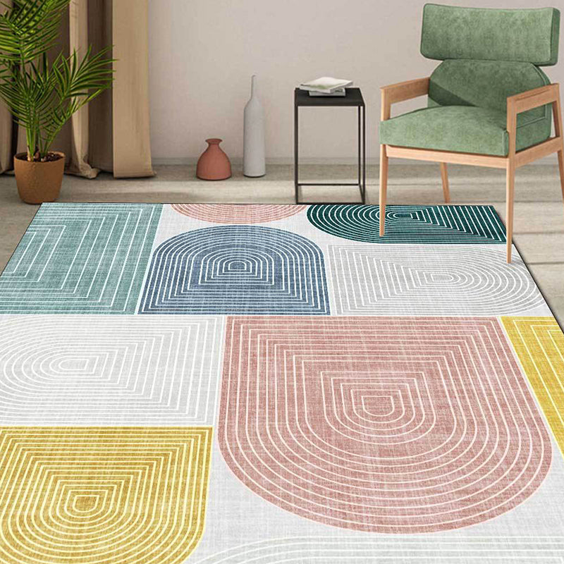 Modern Living Room Rug in Ivory Color Block Stripe Irregular Shape Print Rug Polyester Non-Slip Backing Area Rug Clearhalo 'Area Rug' 'Modern' 'Rugs' Rug' 1597762