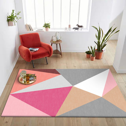 Multicolored Bedroom Rug Modern Colorblock Triangle Pattern Area Rug Polyester Non-Slip Backing Carpet Pink Clearhalo 'Area Rug' 'Modern' 'Rugs' Rug' 1597785