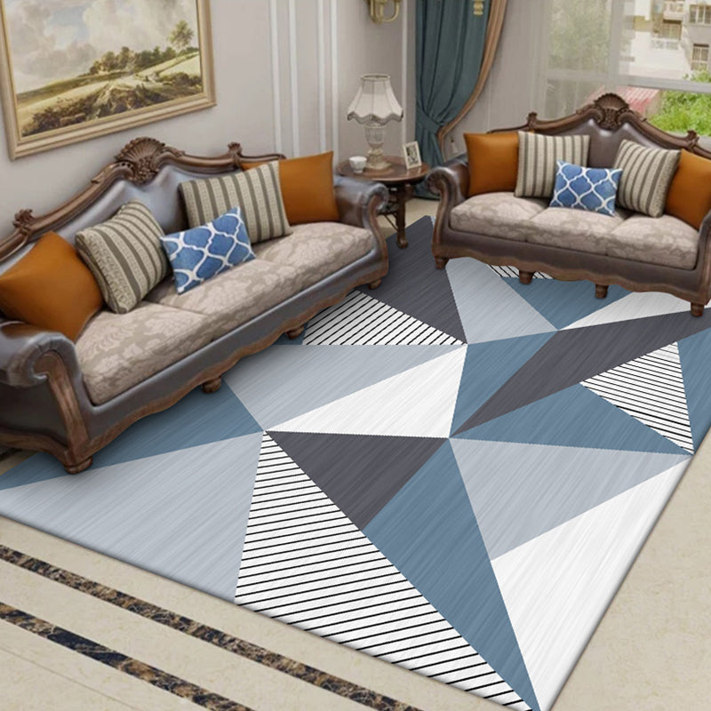 Modern Living Room Rug in Grey and Blue Color Block Triangle Stripe Print Rug Polyester Stain-Resistant Area Rug Clearhalo 'Area Rug' 'Modern' 'Rugs' Rug' 1597794