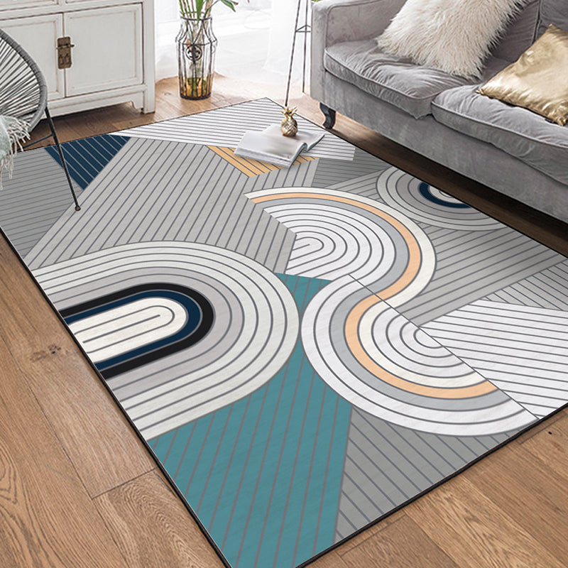 Grey Bedroom Rug Modern Geometric Stripe Pattern Area Rug Polyester Anti-Slip Carpet Clearhalo 'Area Rug' 'Modern' 'Rugs' Rug' 1597842