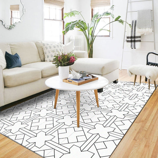 Simple Modern Rug in White Geometry Cross Square Pattern Rug Polyester Pet Friendly Carpet for Home Decoration White Clearhalo 'Area Rug' 'Modern' 'Rugs' Rug' 1597849
