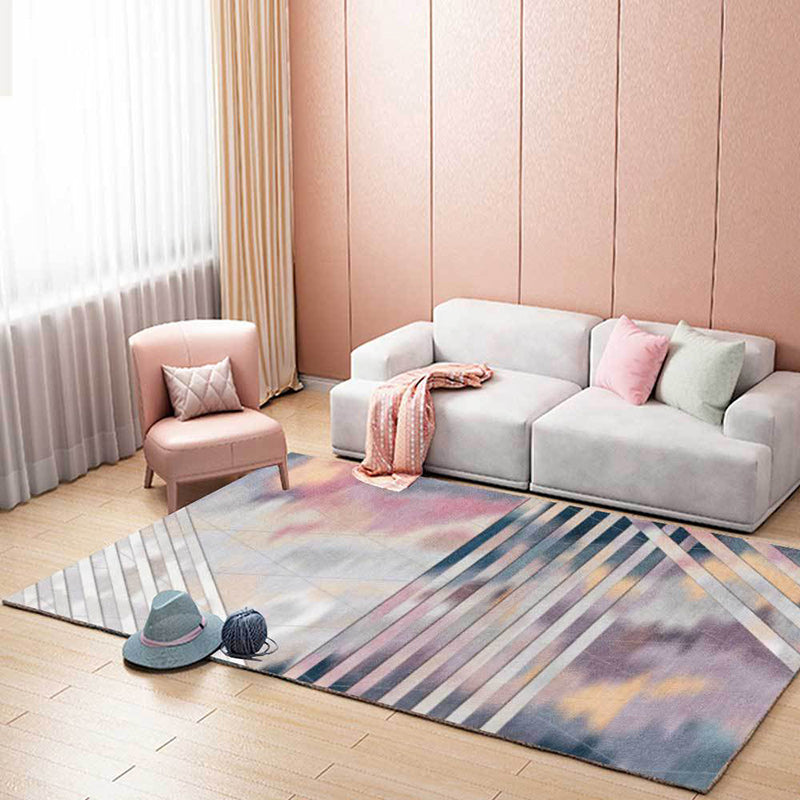 Pink Bedroom Rug Novelty Geometric Stripe Pattern Area Rug Polyester Pet Friendly Non-Slip Carpet Light Purple Clearhalo 'Area Rug' 'Rug' 1597977