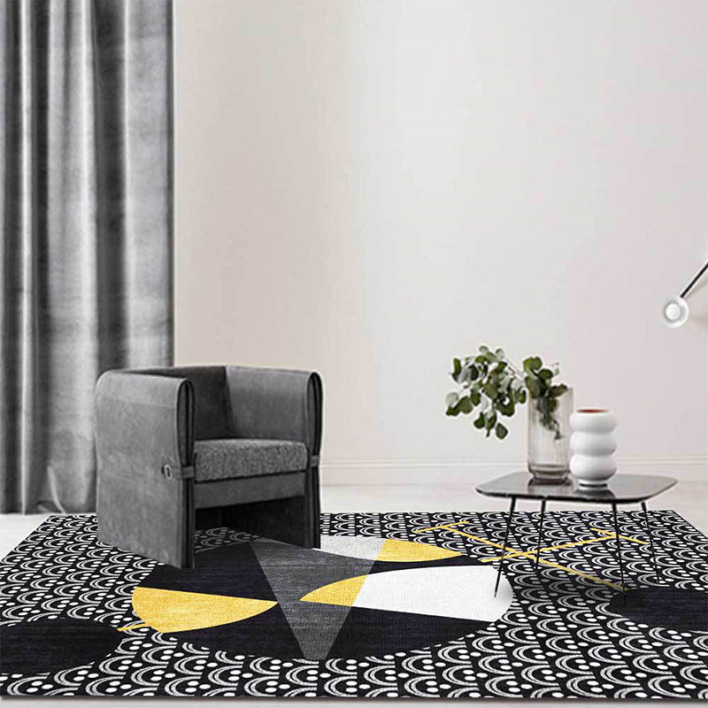 Black Modern Rug Polyester Abstract Rug Machine Washable Non-Slip Backing Carpet for Living Room Black Clearhalo 'Area Rug' 'Rug' 1598049