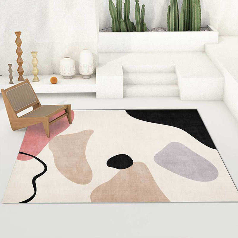 Unique Abstract Colorblock Rug Beige Multicolor Simple Rug Polyester Machine Washable Anti-Slip Area Rug for Bedroom Ivory Clearhalo 'Area Rug' 'Rug' 1598057