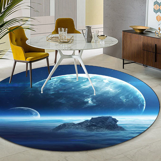 Contemporary Modern Rug in Blue Outer Space Planet Pattern Rug Polyester Pet Friendly Carpet for Home Decoration Blue Clearhalo 'Area Rug' 'Modern' 'Rugs' Rug' 1598169