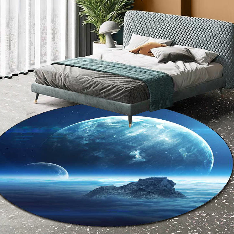 Contemporary Modern Rug in Blue Outer Space Planet Pattern Rug Polyester Pet Friendly Carpet for Home Decoration Clearhalo 'Area Rug' 'Modern' 'Rugs' Rug' 1598170