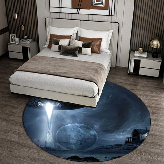 Blue Bedroom Rug Modern Outer Space Spaceship Pattern Area Rug Polyester Machine Washable Carpet Clearhalo 'Area Rug' 'Modern' 'Rugs' Rug' 1598178