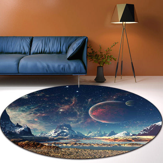 Blue Bedroom Rug Modern Outer Space Galaxy Planet Pattern Area Rug Polyester Washable Non-Slip Carpet Clearhalo 'Area Rug' 'Modern' 'Rugs' Rug' 1598186