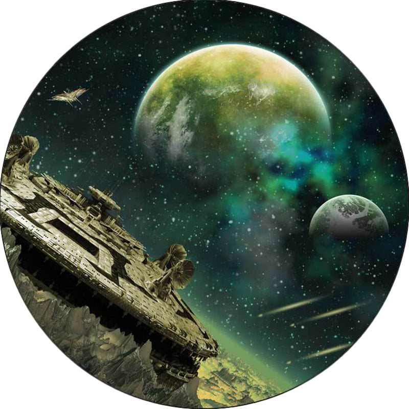 Green Bedroom Rug Modern Outer Space Galaxy Spacecraft Planet Pattern Area Rug Polyester Non-Slip Carpet Clearhalo 'Area Rug' 'Modern' 'Rugs' Rug' 1598203