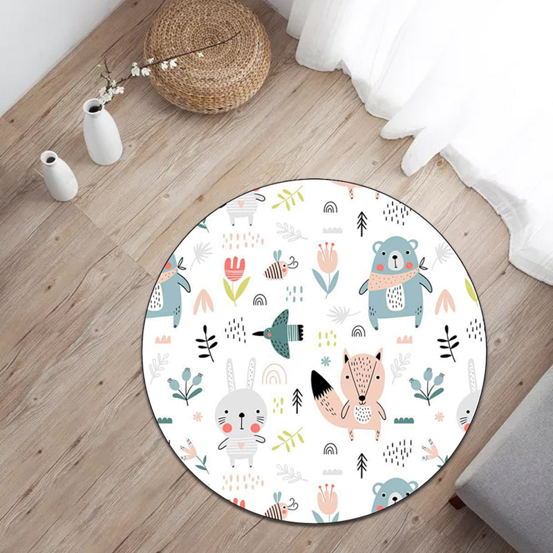 White Child's Room Rug Kids Animal Bear Dog Panda Pattern Area Rug  Polyester Anti-Slip Backing Carpet - Clearhalo