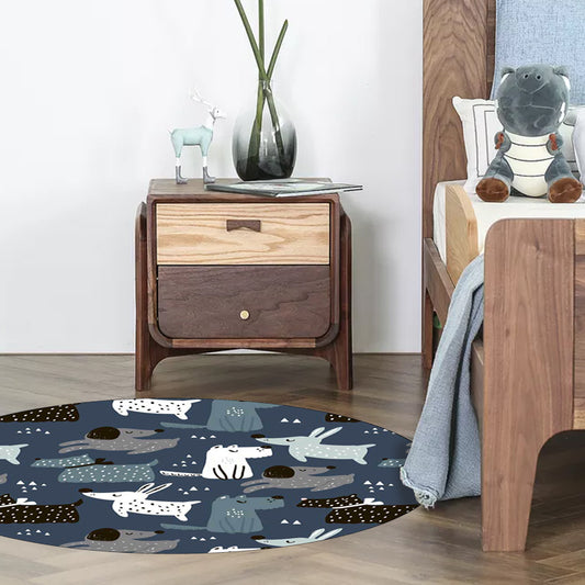 Casual Kids Rug in Blue Animal Rabbit Dog Pattern Rug Polyester Stain-Resistant Washable Carpet for Nursery Clearhalo 'Area Rug' 'Rug' 1598258