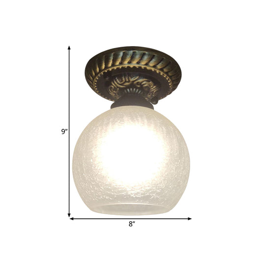 6"/7"/8" W 1-Light Ceiling Lamp Rustic Style Sphere Opal Crackle Glass Flush Mount Fixture in Brown Clearhalo 'Ceiling Lights' 'Close To Ceiling Lights' 'Close to ceiling' 'Flush mount' Lighting' 1598303