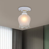 Countryside Scalloped Ceiling Flush 1 Bulb Ribbed Opal Glass Flush Light Fixture in White White Clearhalo 'Ceiling Lights' 'Close To Ceiling Lights' 'Close to ceiling' 'Flush mount' Lighting' 1598304