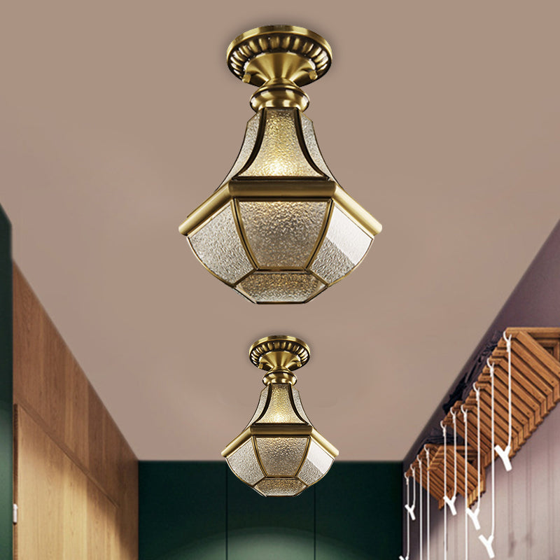 Farmhouse Bell Ceiling Lighting 1-Light Ripple Glass Flush Mount Fixture in Brass for Hallway Brass Clearhalo 'Ceiling Lights' 'Close To Ceiling Lights' 'Close to ceiling' 'Flush mount' Lighting' 1598337