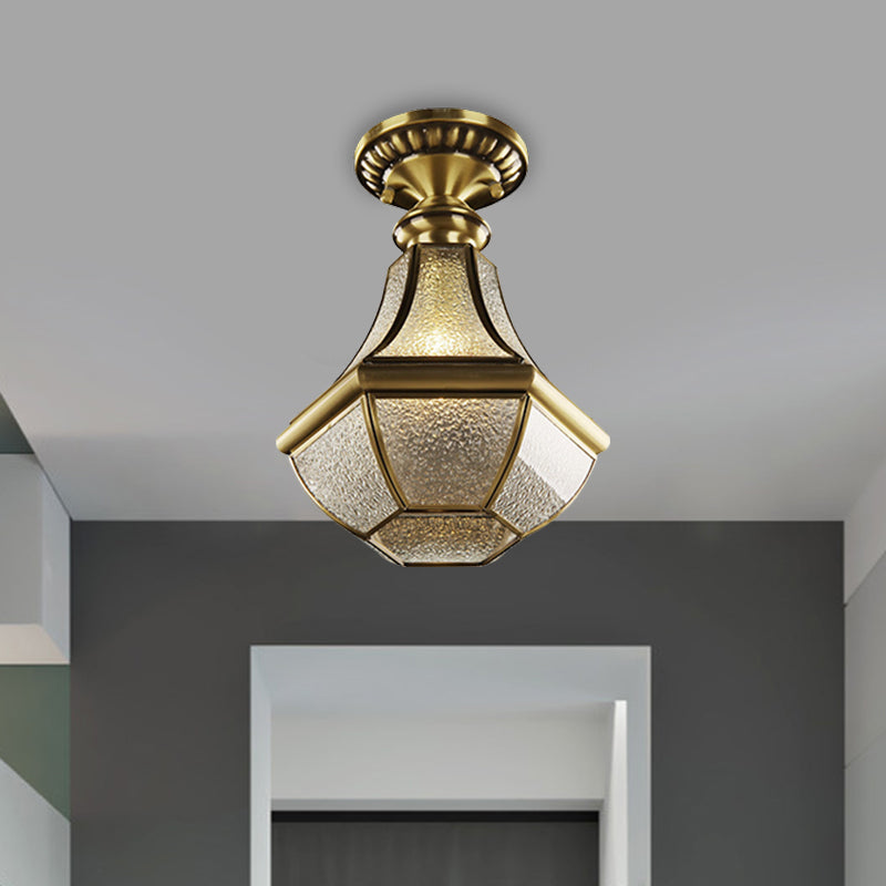 Farmhouse Bell Ceiling Lighting 1-Light Ripple Glass Flush Mount Fixture in Brass for Hallway Clearhalo 'Ceiling Lights' 'Close To Ceiling Lights' 'Close to ceiling' 'Flush mount' Lighting' 1598338