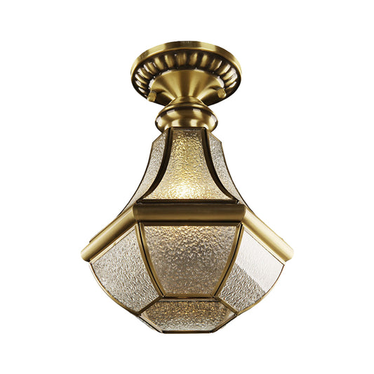 Farmhouse Bell Ceiling Lighting 1-Light Ripple Glass Flush Mount Fixture in Brass for Hallway Clearhalo 'Ceiling Lights' 'Close To Ceiling Lights' 'Close to ceiling' 'Flush mount' Lighting' 1598339