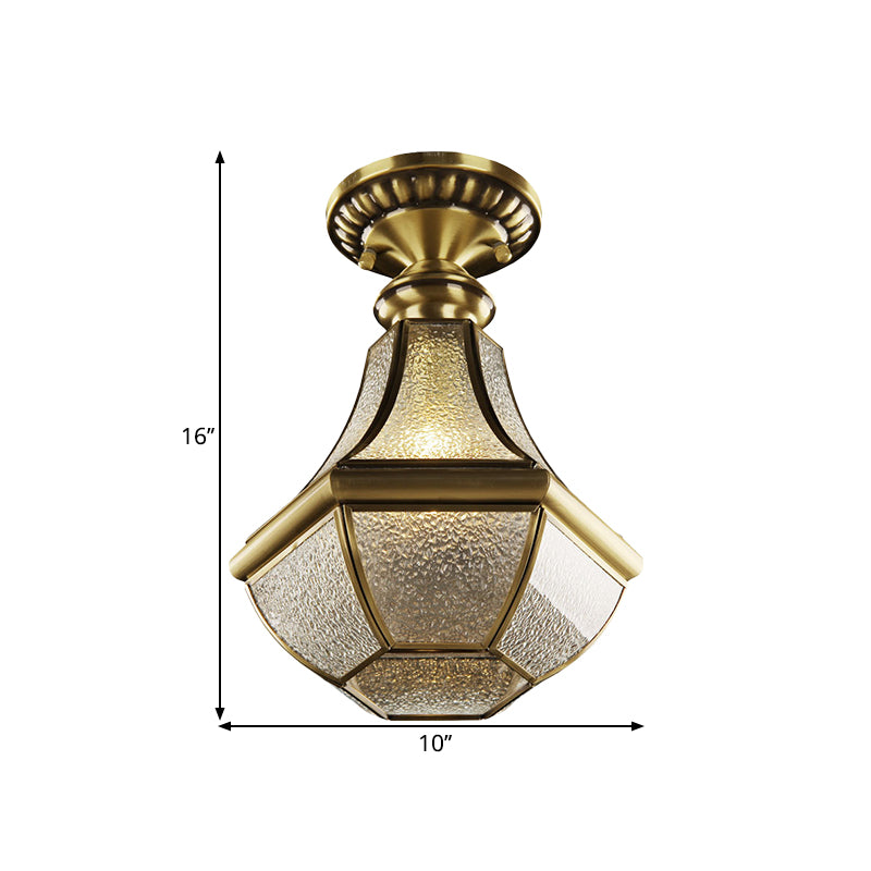 Farmhouse Bell Ceiling Lighting 1-Light Ripple Glass Flush Mount Fixture in Brass for Hallway Clearhalo 'Ceiling Lights' 'Close To Ceiling Lights' 'Close to ceiling' 'Flush mount' Lighting' 1598340