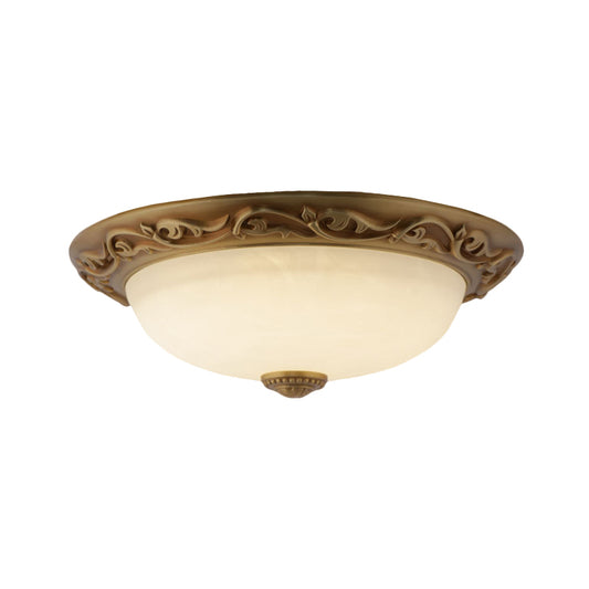 Farmhouse Dome Shape Ceiling Lamp 12"/16"/21.5" Wide 4/3/2 Lights Opaline Glass Flush Mount Lighting in Brass Clearhalo 'Ceiling Lights' 'Close To Ceiling Lights' 'Close to ceiling' 'Flush mount' Lighting' 1598392