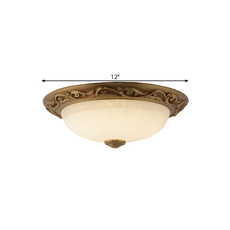 Farmhouse Dome Shape Ceiling Lamp 12"/16"/21.5" Wide 4/3/2 Lights Opaline Glass Flush Mount Lighting in Brass Clearhalo 'Ceiling Lights' 'Close To Ceiling Lights' 'Close to ceiling' 'Flush mount' Lighting' 1598393