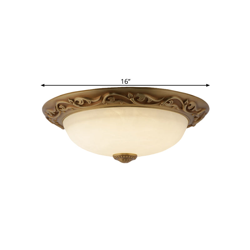 Farmhouse Dome Shape Ceiling Lamp 12"/16"/21.5" Wide 4/3/2 Lights Opaline Glass Flush Mount Lighting in Brass Clearhalo 'Ceiling Lights' 'Close To Ceiling Lights' 'Close to ceiling' 'Flush mount' Lighting' 1598394