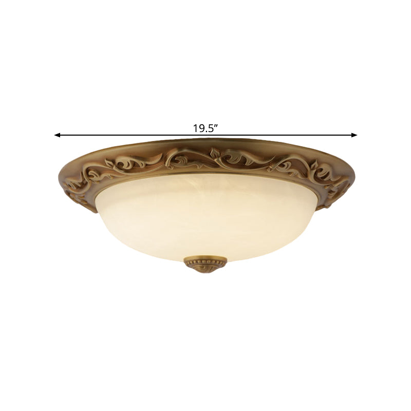 Farmhouse Dome Shape Ceiling Lamp 12"/16"/21.5" Wide 4/3/2 Lights Opaline Glass Flush Mount Lighting in Brass Clearhalo 'Ceiling Lights' 'Close To Ceiling Lights' 'Close to ceiling' 'Flush mount' Lighting' 1598395