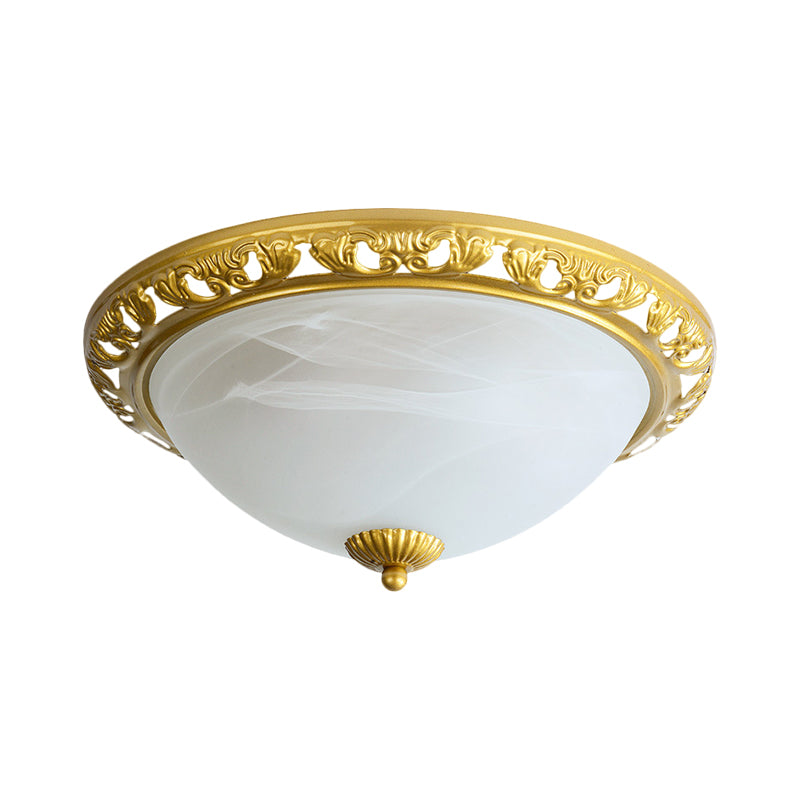 Dome Cream Glass Flush Light Fixture Vintage 2-Bulb Bedroom Ceiling Flush Mount in Brass/Bronze/Copper, 12.5"/15" Width Clearhalo 'Ceiling Lights' 'Close To Ceiling Lights' 'Close to ceiling' 'Flush mount' Lighting' 1598404