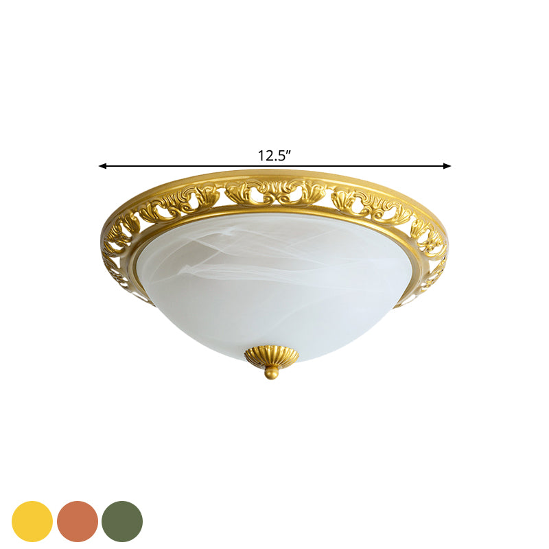 Dome Cream Glass Flush Light Fixture Vintage 2-Bulb Bedroom Ceiling Flush Mount in Brass/Bronze/Copper, 12.5"/15" Width Clearhalo 'Ceiling Lights' 'Close To Ceiling Lights' 'Close to ceiling' 'Flush mount' Lighting' 1598405