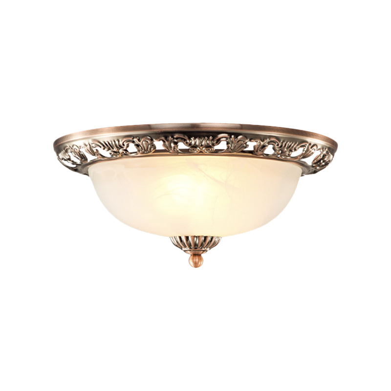 Dome Cream Glass Flush Light Fixture Vintage 2-Bulb Bedroom Ceiling Flush Mount in Brass/Bronze/Copper, 12.5"/15" Width Clearhalo 'Ceiling Lights' 'Close To Ceiling Lights' 'Close to ceiling' 'Flush mount' Lighting' 1598410