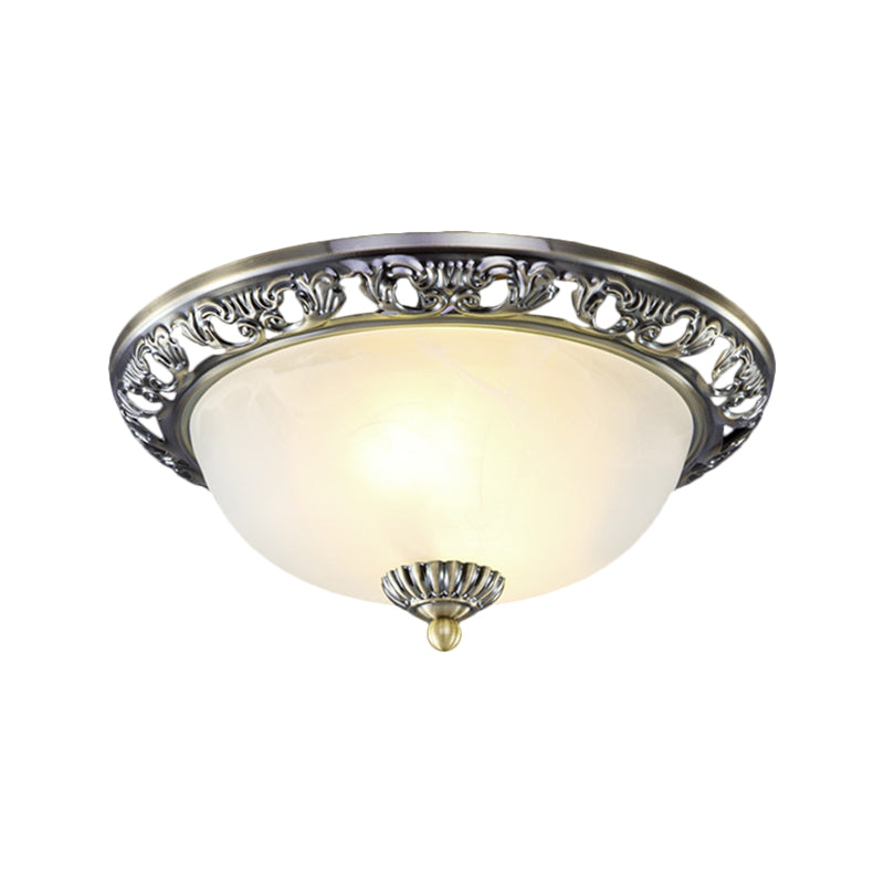 Dome Cream Glass Flush Light Fixture Vintage 2-Bulb Bedroom Ceiling Flush Mount in Brass/Bronze/Copper, 12.5"/15" Width Clearhalo 'Ceiling Lights' 'Close To Ceiling Lights' 'Close to ceiling' 'Flush mount' Lighting' 1598414