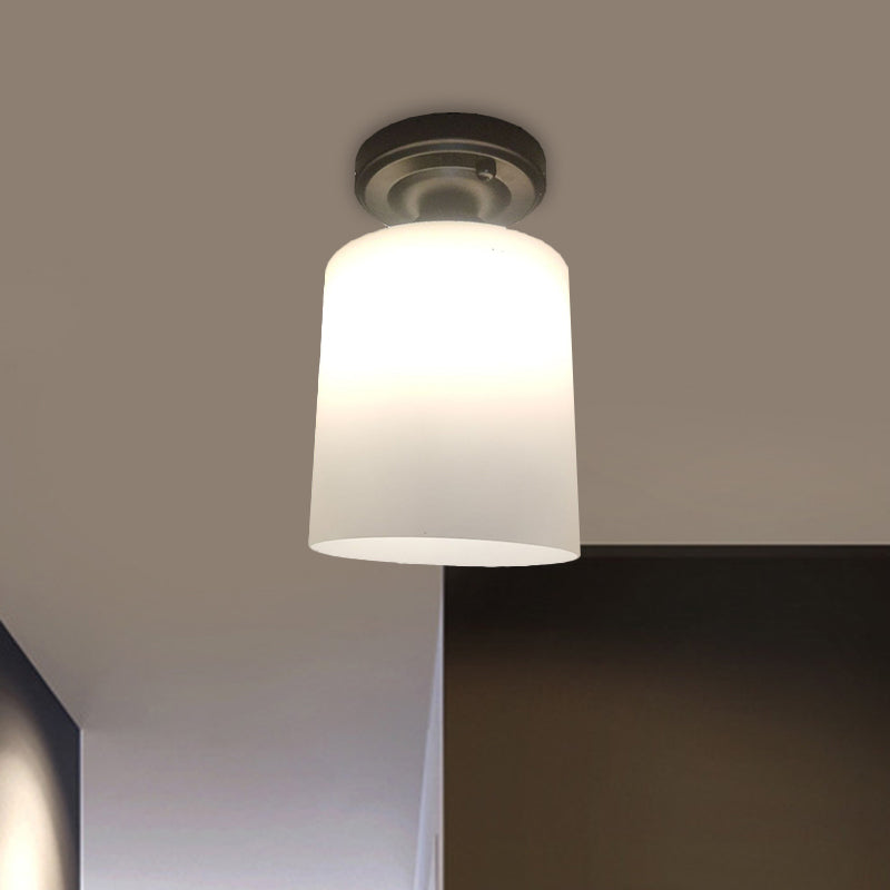 Black Single Light Flush Mount Lamp Warehouse Cream Glass Cylindrical Flush Ceiling Lighting Clearhalo 'Ceiling Lights' 'Close To Ceiling Lights' 'Close to ceiling' 'Flush mount' Lighting' 1598416