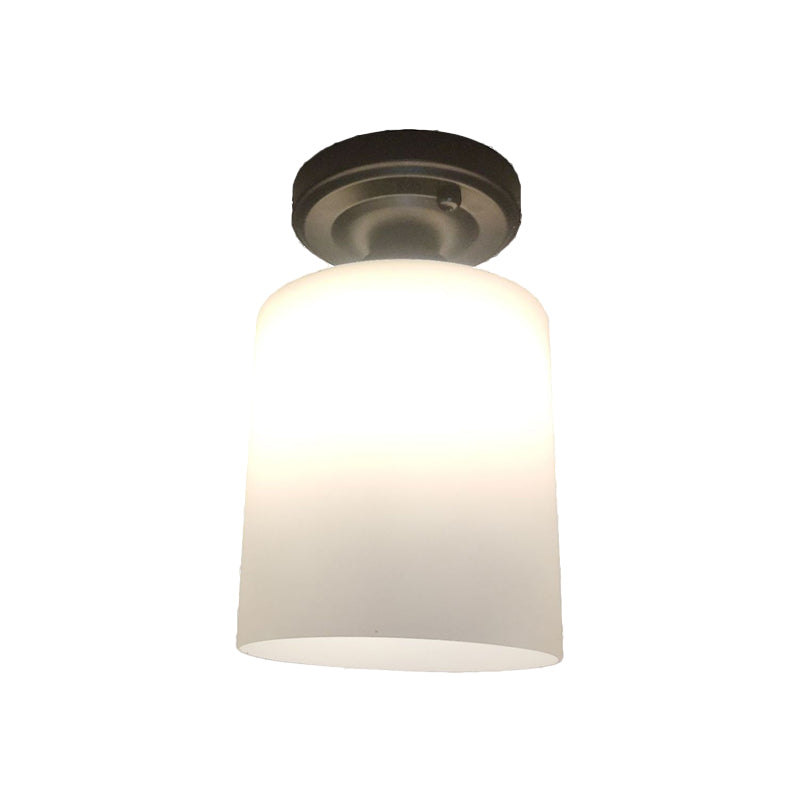 Black Single Light Flush Mount Lamp Warehouse Cream Glass Cylindrical Flush Ceiling Lighting Clearhalo 'Ceiling Lights' 'Close To Ceiling Lights' 'Close to ceiling' 'Flush mount' Lighting' 1598417