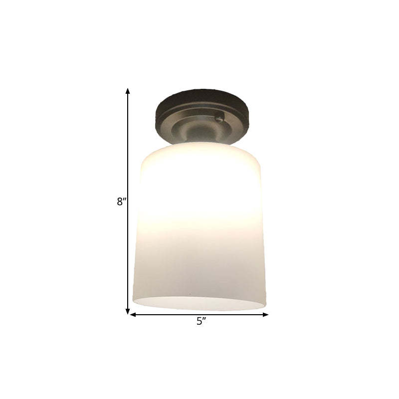 Black Single Light Flush Mount Lamp Warehouse Cream Glass Cylindrical Flush Ceiling Lighting Clearhalo 'Ceiling Lights' 'Close To Ceiling Lights' 'Close to ceiling' 'Flush mount' Lighting' 1598418