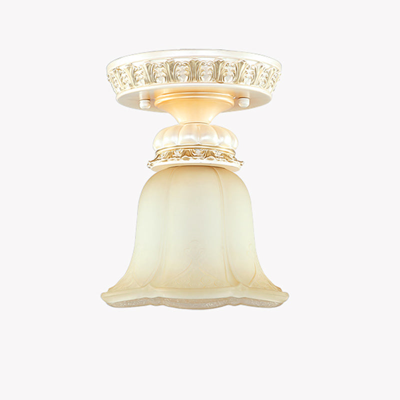 Bloom Shape Hallway Ceiling Lamp Cottage Fluted Cream Glass 1 Light Beige Flush Mount Light Fixture Clearhalo 'Ceiling Lights' 'Close To Ceiling Lights' 'Close to ceiling' 'Flush mount' Lighting' 1598421