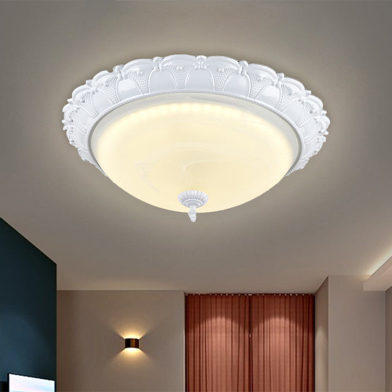 LED Domed Flush Lighting Cottage White Frosted Glass Ceiling Mounted Fixture in Warm/White Light, 16"/20.5" Width Clearhalo 'Ceiling Lights' 'Close To Ceiling Lights' 'Close to ceiling' 'Flush mount' Lighting' 1598428