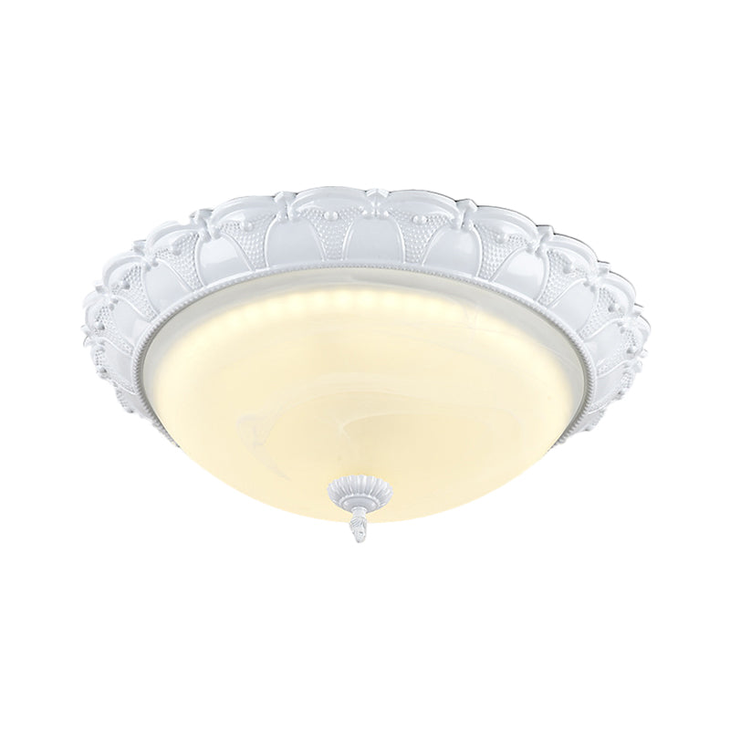 LED Domed Flush Lighting Cottage White Frosted Glass Ceiling Mounted Fixture in Warm/White Light, 16"/20.5" Width Clearhalo 'Ceiling Lights' 'Close To Ceiling Lights' 'Close to ceiling' 'Flush mount' Lighting' 1598429