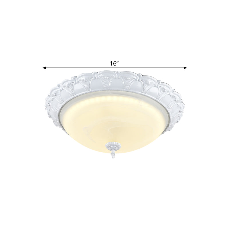 LED Domed Flush Lighting Cottage White Frosted Glass Ceiling Mounted Fixture in Warm/White Light, 16"/20.5" Width Clearhalo 'Ceiling Lights' 'Close To Ceiling Lights' 'Close to ceiling' 'Flush mount' Lighting' 1598430